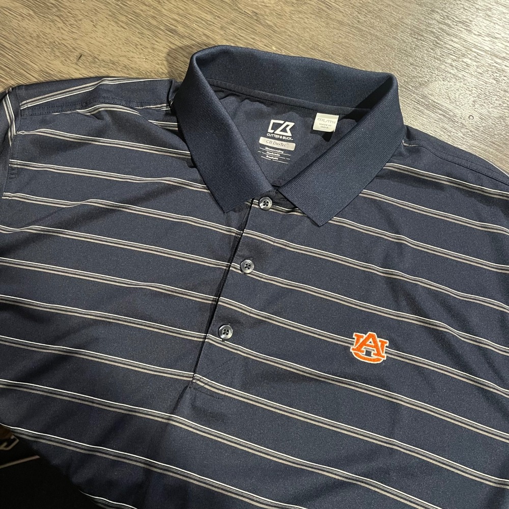 Cutter & Buck Mens XXXL Navy Striped Polo Auburn Tigers CB DryTec Shirt